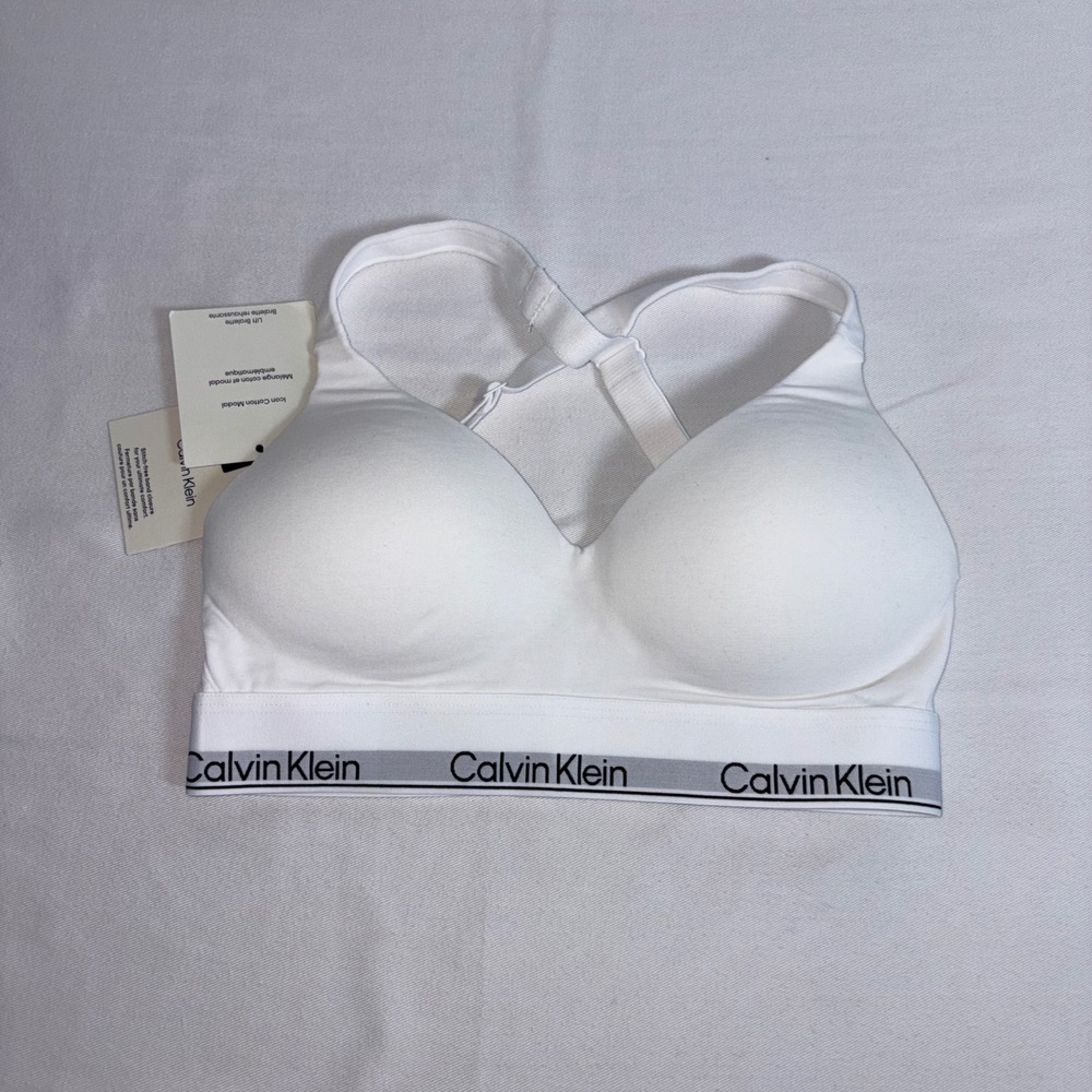 Calvin Klein Icon Cotton Modal Lift Bralette XS White NEW Padded Logo Racerback